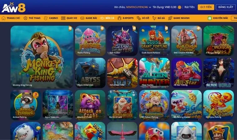 Đa dạng các thể loại game Bắn Cá hấp dẫn để trải nghiệm tại AW8