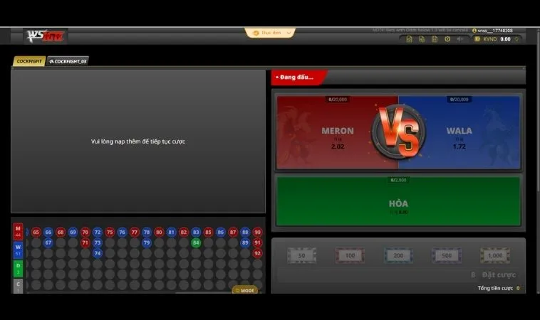 Giao diện cá cược Đá Gà WS168 tại AW8