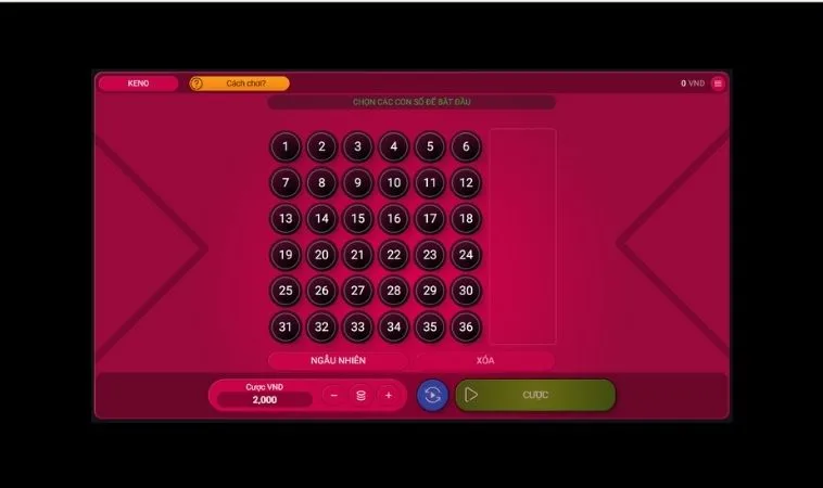 Giao diện chơi game nhanh Keno tại AW8