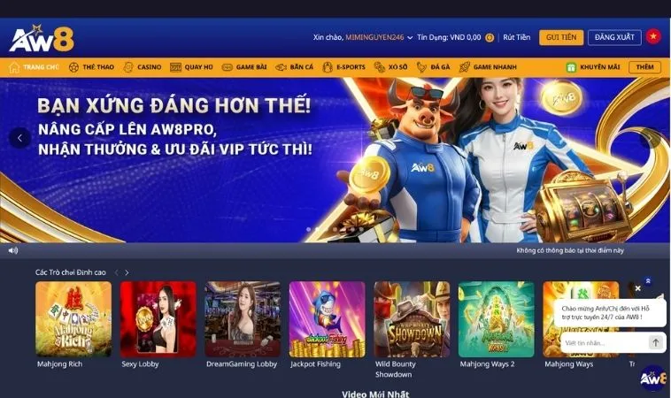 Giao diện trang chủ nhà cái AW8