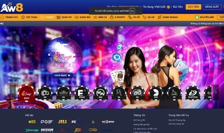 Sảnh Casino Online AW8 thiết kế giao diện đẹp, ấn tượng